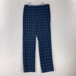 J. Jill Essential Cotton-Stretch Straight Pant Womens Size 4 Blue Plaid Mid-Rise